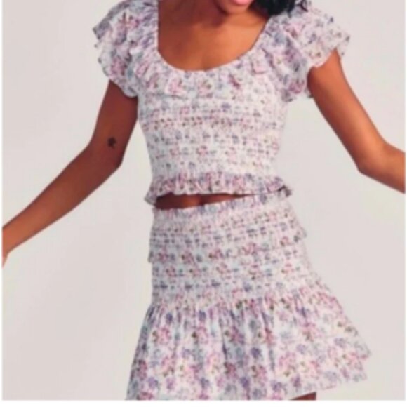 Loveshackfancy Saba Cropped Shirred Floral-Print Voile Top and Camilla Skirt M/L - Picture 13 of 13